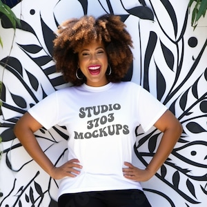 Black Model Mockup, White Shirt Mock Up, Curvy Model Mock Up White T-Shirt, Black Woman Mockup, African American modeled mockup, AfroCentric