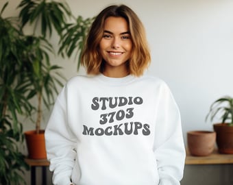 Gildan 18000 Mockup | Gildan White Sweatshirt Mockup | Sweatshirt Model Mockup | Simple Mockup