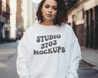 Maquette Gildan 18000 | Maquette de sweat-shirt blanc Gildan | Maquette de modèle de sweat-shirt | Maquette simple | Maquettes blanches Gildan Crewneck | Énorme