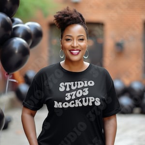 Black Model Mockup, Birthday Shirt Mock Up, Curvy Model Mock Up Black T-Shirt, Black Woman Mockup, African American Female Model, Party mock