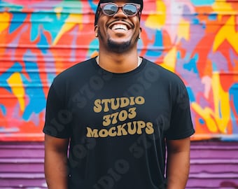 Black Model Mockup |  Black Bella Canvas 3001 Mockup | Black Male Model Mockup | African American Mockup  | Black Men Mockups