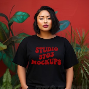 Asian Model Mockup, Black Shirt Mock Up, Curvy Model Mock Up Black T-Shirt, Asian Woman Mockup, Asian Female Model Mock Up, Diverse Mockups