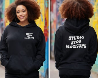 Black Model Mockup, Front and Back Gildan 18500 Mockup, Backside Mockup, Front Back Mockup, Gildan 18500 Black Hoodie Mockup, Gildan 18500