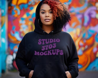 Gildan 18500 Black Hoodie Mockup, Gildan Hoodie Mockup, Black Hoodie Mockup, Model Mockup, Black oversized Hooded  mockup