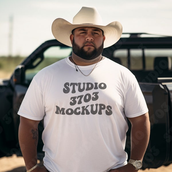 Latino Model Mockup, White Bella Canvas 3001 Shirt Mockup, Latino Cowboy T-Shirt Mockup, Farm Mockup | Latino Men Mockups