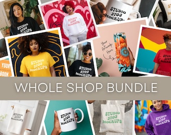 Gesamter Shop Mockup Bundle Gesamtes Shop Bundle Mockups Print on Demand Mockups POD Lifetime Schwarz Modell Mockup Diverse Mockups Lifetime Pass