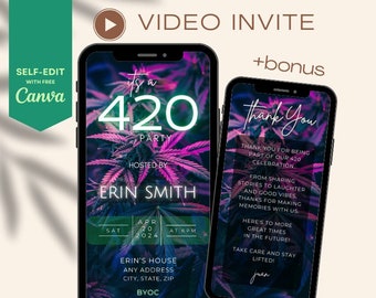 Weed Party Invitation | 420 Cannabis Party Invite | Printable Digital Download | Evite | Editable Marijuana Template | 420 Party Evite