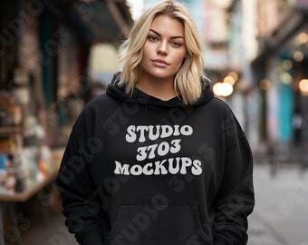 Gildan 18500 Black Hoodie Mockup, Gildan Hoodie Mockup, Black Hoodie Mockup, Model Mockup, Black oversized Hooded mockup, Gildan mock