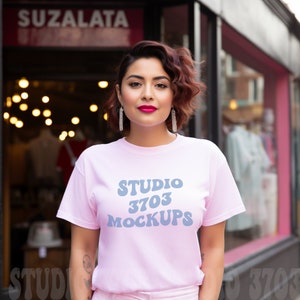 Latina Model Mockup, Pink Bella Canvas 3001 Mockup, Mockup, Latina Woman Mockup, Aesthetic Mockup, Colorful Shirt Mockup, Trendy mockup