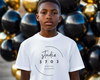Black Boy Birthday shirt Mockup, kids shirt mockup, white shirt Mockup, Black boy Mockup, Black Model Mock Up, Youth Kids Shirt Mockup