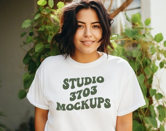 Latina Model Mockup, White Bella Canvas 3001 Mockup, Mockup, Latina Woman Mockup, Aesthetic Mockup, Colorful Shirt Mockup, Trendy mockup