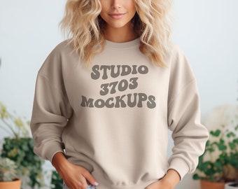 Gildan 18000 Mockup | Gildan Sand Sweatshirt Mockup | Sweatshirt Model Mockup | Gildan Sand | 18000 Sand | Simple Mockup