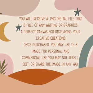 K&ouml;nnte beinhalten: Eine digitale Datei mit einem abstrakten Hintergrund in Rosa, Orange und Gr&uuml;n. Der Text lautet: "YOU WILL RECEIVE A .PNG DIGITAL FILE THAT IS FREE OF ANY WRITING OR GRAPHICS. A PERFECT CANVAS FOR DISPLAYING YOUR CREATIVE CREATIONS. ONCE PURCHASED, YOU MAY USE THIS IMAGE FOR PERSONAL AND COMMERCIAL USE YOU MAY NOT RESELL, EDIT, OR SHARE THE IMAGE IN ANY WAY"