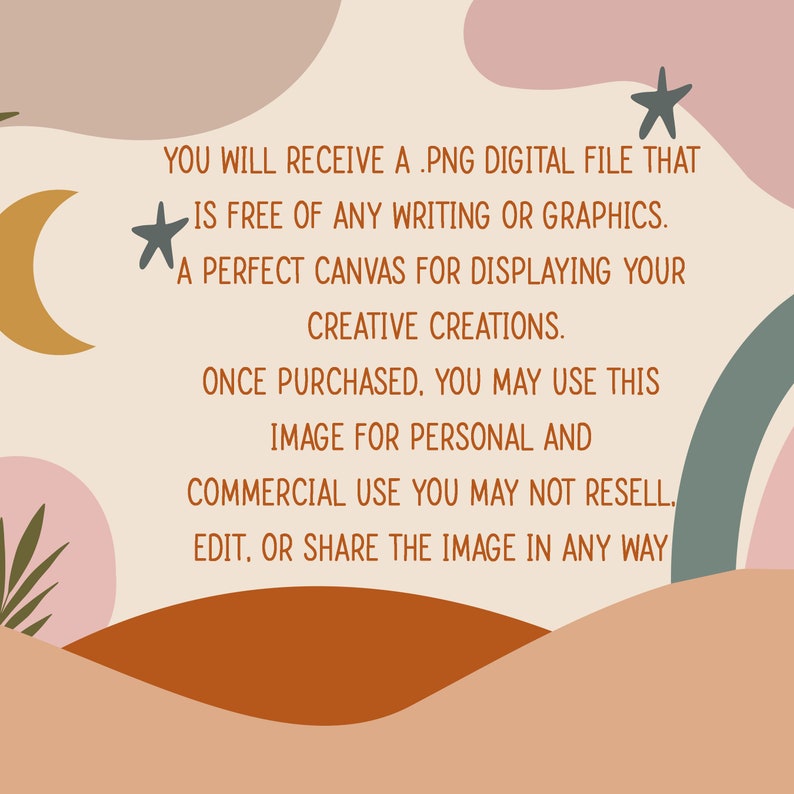 K&ouml;nnte beinhalten: Eine digitale Datei mit einem abstrakten Hintergrund in Rosa, Orange und Gr&uuml;n. Der Text lautet: "YOU WILL RECEIVE A .PNG DIGITAL FILE THAT IS FREE OF ANY WRITING OR GRAPHICS. A PERFECT CANVAS FOR DISPLAYING YOUR CREATIVE CREATIONS. ONCE PURCHASED, YOU MAY USE THIS IMAGE FOR PERSONAL AND COMMERCIAL USE YOU MAY NOT RESELL, EDIT, OR SHARE THE IMAGE IN ANY WAY"