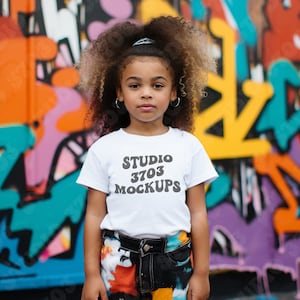 Black Girl Model Mockup, White Shirt Mock Up, Toddler Model MockUp T-Shirt, Black kids mockup, African American modeled mockup, AfroCentric