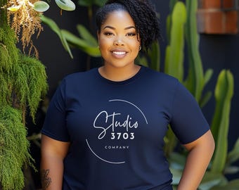 Black Model Mockup, Blue Shirt Mock Up, Curvy Model Mock Up Navy T-Shirt, Black Woman Mockup Natural Hair, African American Female Model