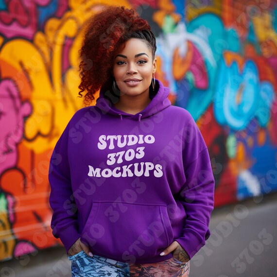 Mockup Black Model Purple Gildan 18500 Hoodie Sweatshirt Mockup Black Girl Mockup African American Woman Purple Sweater Mock Up Etsy UK