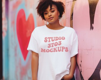 Valentine's Shirt Mockup, Black Model Mockup, White Shirt Mock Up, White T-Shirt, Black Woman Mockup, African American modeled mockup,