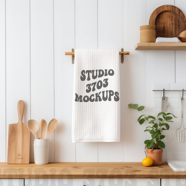 Waffle Hand Towel Mockup | Kitchen Towel Mockup | Tea Towel Mockup | Waffle Towel Mockup | White Towel Mockup | Farmhouse Towel Mockup