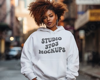 Gildan 18500 White Hoodie Mockup, Gildan Hoodie Mock up, White Hoodie Mockup, Oversized Hooded Sweatshirt mockup, Styled Mockup