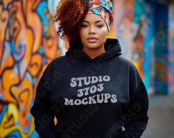 Mockup Black Model, Black Gildan 18500 Hoodie Sweatshirt Mockup