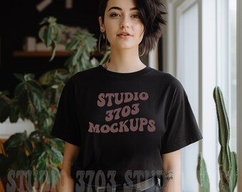 Latina Model Mockup, Black Bella Canvas 3001 Mockup, Latina Woman Mockup, Latina American, Aesthetic shirt Mockup, Trendy Shirt Mockup