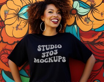 Bella Canvas 3001 Mockup, 3001 Black Mockup, Black Tshirt Mockup, Boho Model Mockup, Oversized Shirt Mockup, Bella Canvas Black
