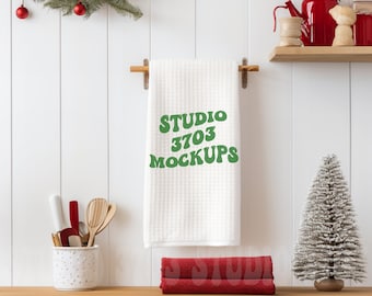 Waffle Hand Towel Mockup | Kitchen Towel Mockup | Tea Towel Mockup | Waffle Towel Mockup | White Towel Mockup | Christmas Towel Mockup