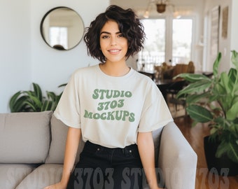 Latina Model Mockup, Soft Cream Bella Canvas 3001 Mockup, Latina Woman Mockup, Latina American, Aesthetic shirt Mockup,Trendy Shirt Mockup