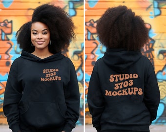 Black Model Mockup, Front and Back Gildan 18500 Mockup, Backside Mockup, Front Back Mockup, Gildan 18500 Black Hoodie Mockup, Gildan 18500