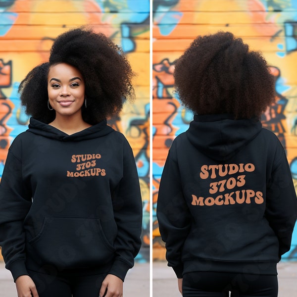 Black Model Mockup, Front and Back Gildan 18500 Mockup, Backside Mockup, Front Back Mockup, Gildan 18500 Black Hoodie Mockup, Gildan 18500