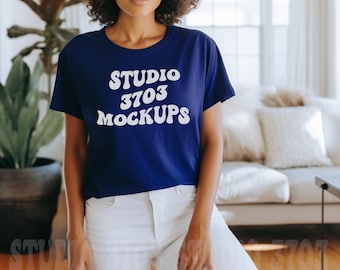 Black Model Mockup, Navy Shirt Mock Up, Curvy Model Mock Up Navy T-Shirt, Black Woman Mockup Natural Hair, African American Female Model