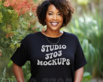Black Model Mockup, Black Bella Canvas 3001 Mockup, Plus Size Mockup, Black Woman Mockup, African American, Aesthetic shirt Mockup, Gildan