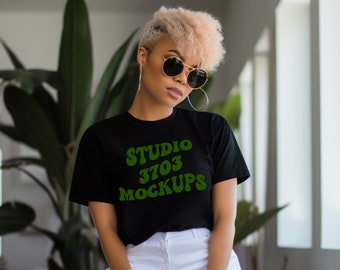 Black Model Mockup, Gildan Black Shirt Mock Up, Curvy Model Mock Up Black T-Shirt, Black Woman Mockup , African American Female Model