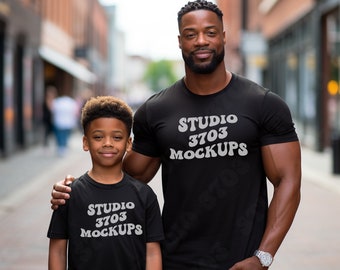 Black Model Mockup, Black Shirt Mock Up, Father and Son Mock Up, Black T-Shirt, Black Man Mockup, African American Model, Daddy and Me