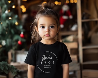Latina girl Christmas shirt Mockup, Latina Model, Kids black shirt Mockup, Latina girl Mockup, Latina Model Mock Up, Toddler Shirt Mockup