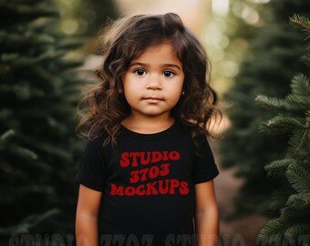 Latina girl Christmas shirt Mockup, Latina Model, Kids black shirt Mockup, Latina girl Mockup, Latina Model Mock Up, Toddler Shirt Mockup