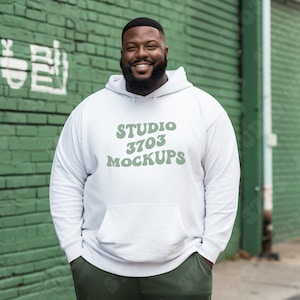 Mockup Black Man Model, White Gildan 18500 Hoodie Sweatshirt Mockup, Black Man Mockup, African American Man white Hooded Sweater Mock Up