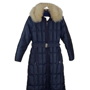 Vintage mujer Slalom Goose Down Trench Coat Puff Regency Parka piel sintética tamaño pequeño / mediano