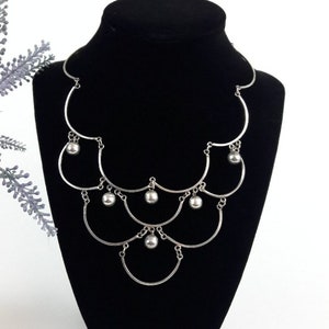 Sterling Silver Bib Choker Balls Cascade Vintage Egyptian Style Necklace Choker signed EVS