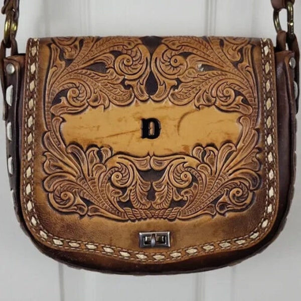 Vintage Miss Tony Lama Tooled "D" Leather Purse