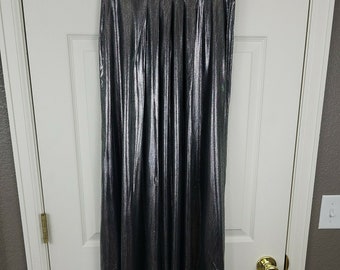 Vintage 70s 80s Tamotsu New York Metallic Liquid Silver Long Skirt Size 8