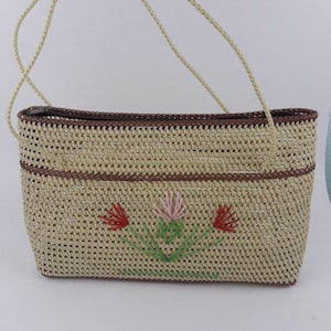 Vintage Plastic Handwoven Floral Bag Purse 70s 80s Beach, Summer, Pool side Bag