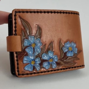 Cartera de cuero pintada a mano con motivos de nomeolvides Springer Spaniel inglés