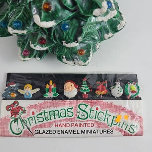 Deadstock, 40s, 50s, Vintage, Christmas, Stickpins, Hand Painted, Glazed, Enamel, Miniatures, Original Packaging, Set of Eight, Rare