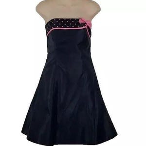 Vintage, 80s, 90s, Jessica McClintock, Gunne Sax, Strapless, Satin, Black, Pink, A-Line Dress, Size 7, Prom, Homecoming, Wedding, Formal