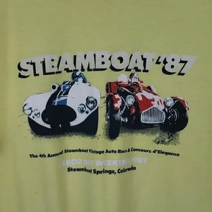 Vintage 80s Steamboat Vintage Auto Race & Concours d’Elegance T - Shirt Size XL, Hanes, Fifty fifty, Made in USA, Steamboat Springs Colorado