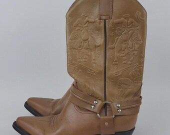Botas vaqueras vintage Pastizal talla 5. Vaquero a caballo, pistolas, calavera de vaca, rodeo.