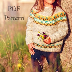 Knitting PATTERN // Child's Icelandic Sweater, downloadable PDF //  Lichen Lopapeysa by North Child