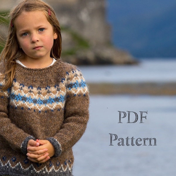 PATRON de tricot // Téléchargement PDF, Pull islandais pour enfant "Fjall", par North Child